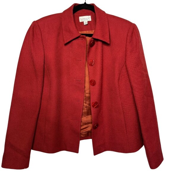Vintage Conrad C Button Front Blazer Jacket Red Sz 12 Long Sleeve Career Office - Picture 1 of 7